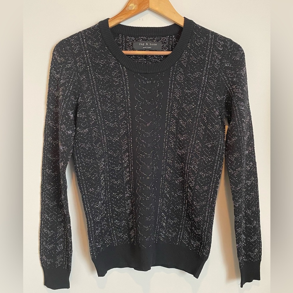 Rag & Bone Jesse Metallic Design Crewneck Black Sweater Size XS